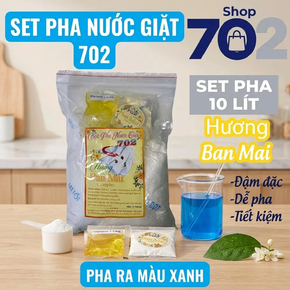 Bột pha nước giặt 702 .Tự pha tại nhà tiện lợi tiết kiệm, gói pha đuợc 10 lít. Làm Sạch, Vệ Sinh