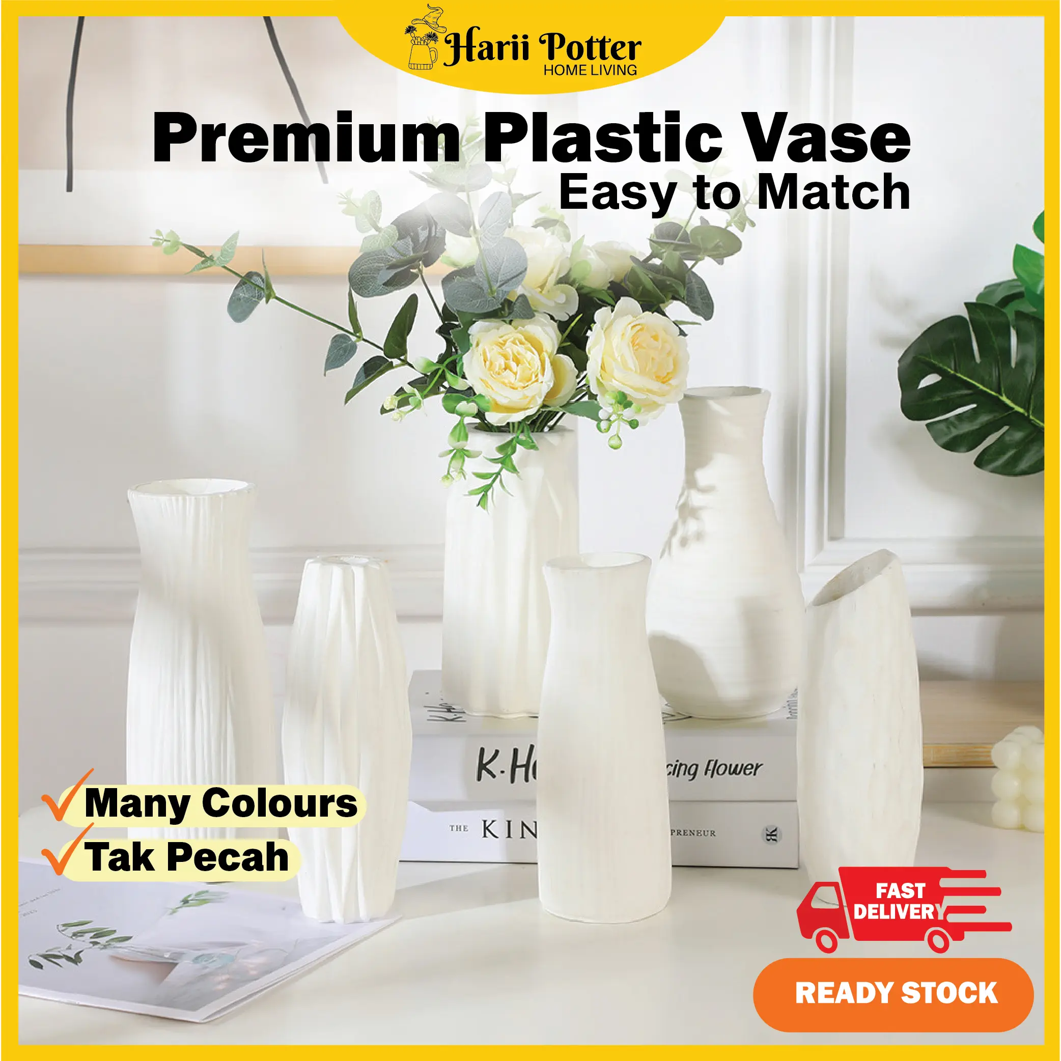 Aesthetic Premium Plastic Pastel Vase Pasu Plastik Hiasan Pastel Flower Vase Aesthetic Nordic Home Décor Dekorasi Rumah