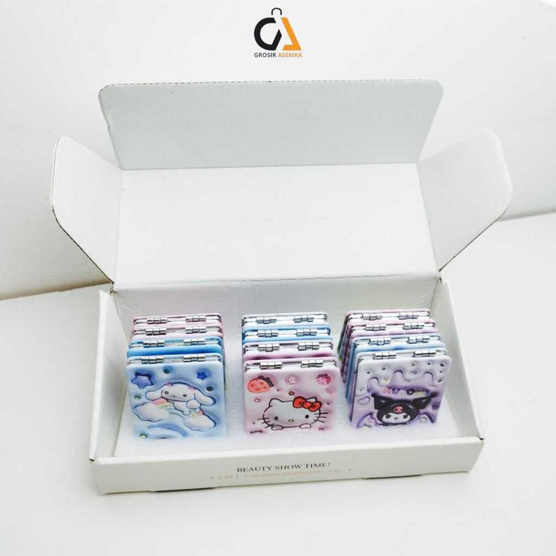 1 Pcs Cermin Kaca Rias Lipat Kecil 2 Sisi Model Persegi & Bulat Karakter Sanrio Motif Cartoon Lucu Eyelash 3