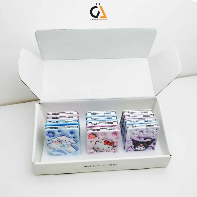 1 Pcs Cermin Kaca Rias Lipat Kecil 2 Sisi Model Persegi & Bulat Karakter Sanrio Motif Cartoon Lucu Eyelash 3