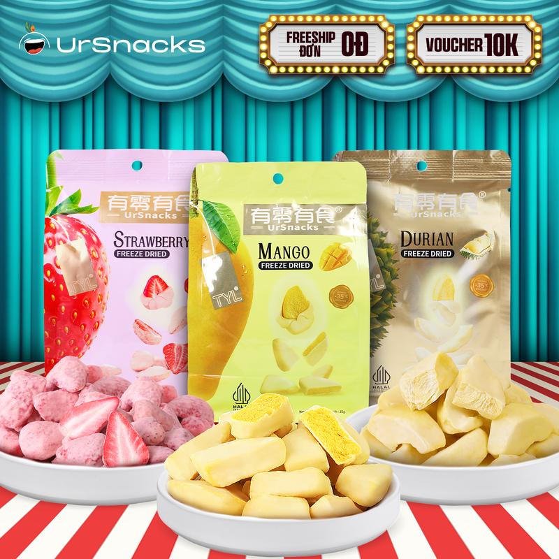 [COMBO MIX 3 LOẠI] Sầu Riêng, Xoài & Dâu Sấy Thăng Hoa Nguyên Chất URSNACKS Ăn Vặt Food Trái Cây Sấy Snack