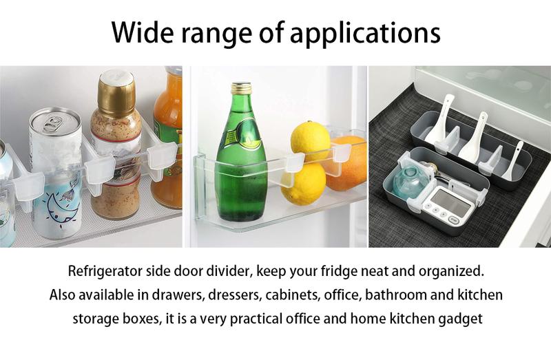 Product Introduction of 10pcs Fridge Drawer Divider,Clear Refrigerator Organizer Bins Partition,Storage Baskets Space Allocator,Portable Drawer Separators Board,Plastic Storage Container Bottle Can Divider Combination 1