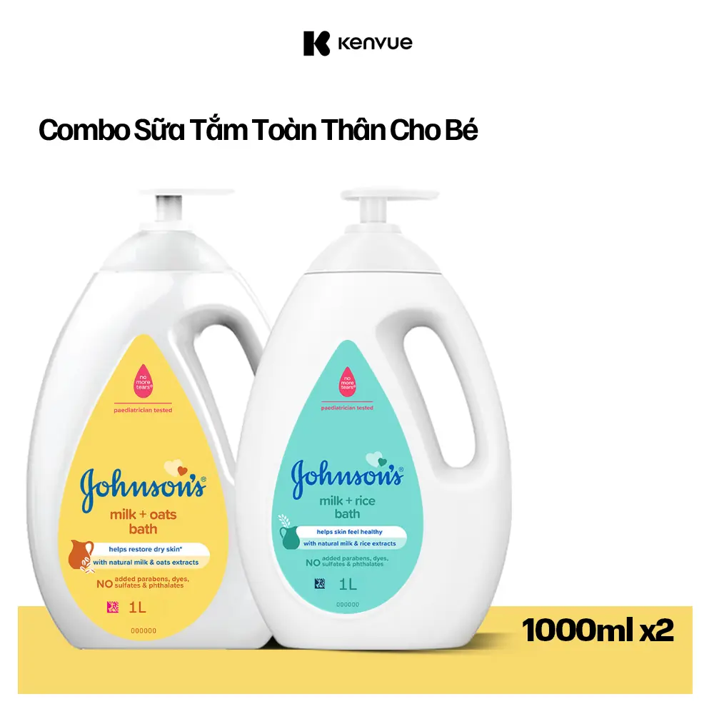 [LS] Bộ 2 chai Sữa tắm Johnson's Baby chứa Sữa và gạo/Sữa và yến mạch 1000ml x 2 - Dưỡng ẩm | Dưỡng da body | Cho bé
