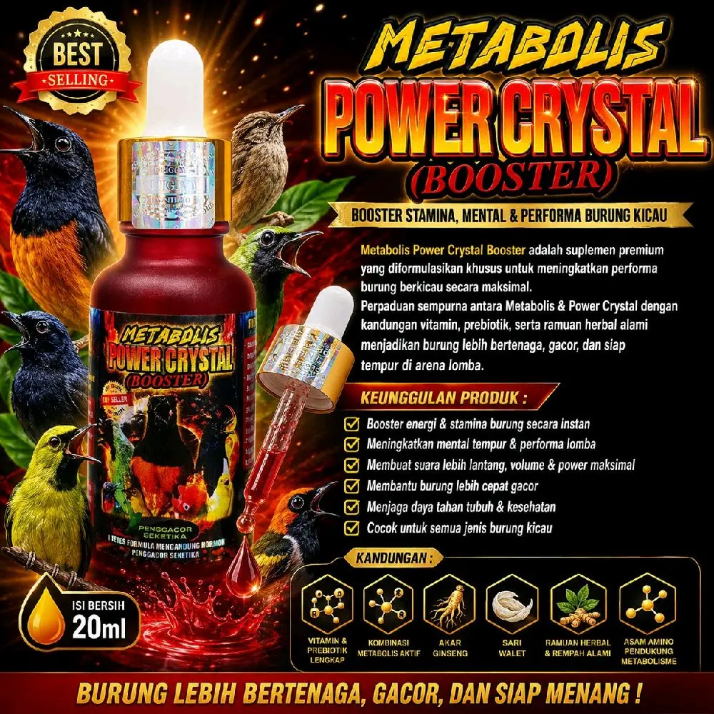 NEW Metabolis Power Crystal Booster 20ml Perawatan Burung Berkicau Murai Kacer Cucak Ijo Pleci Cendet