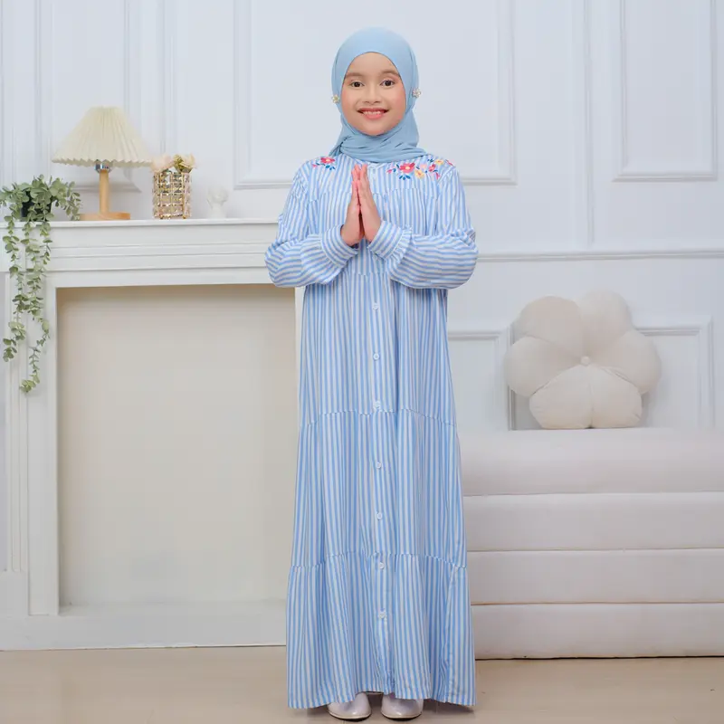 Gamis Anak Perempuan Rayon Motif Salur dengan Bordir Usia 3-15 Tahun Daniaskids 2