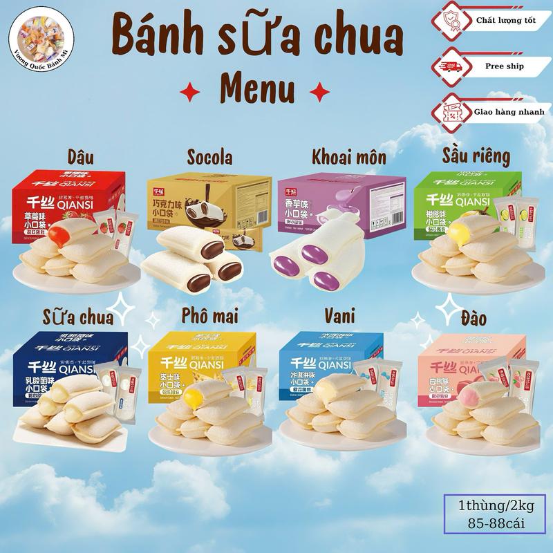 Ăn vặt các loại mix sữa chua túi nhỏ có 8 vị sữa chua, đào, dâu, vani, sầu riêng và phô mai. Hương vị thơm ngon phù hợp các buổi trà chiều ăn nhẹ