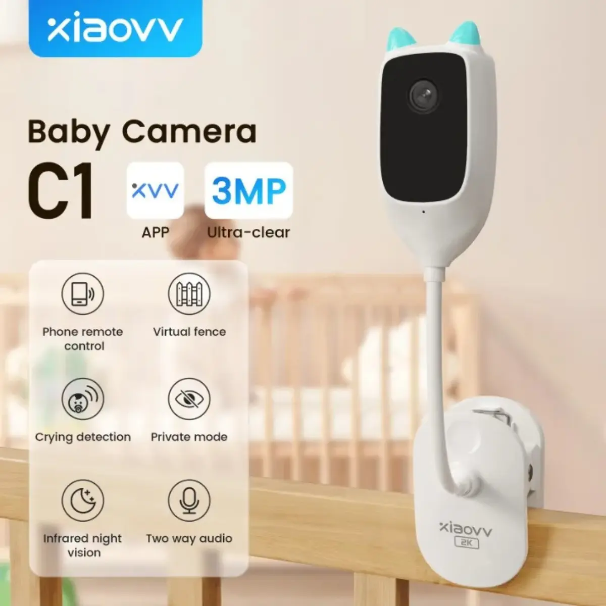 [Free Gift SD card] Xiaovv C1 2K Baby Monitor 3MP Camera XVV-3130S-BM-C1 Newborn Baby Micro SD support up to 128GB