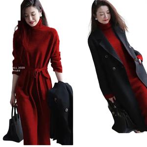 ชุดเดรสยาวสตรี, สไตล์สังคมหรูหราเรโทรฝรั่งเศส, ถักฐานเซียร์, ชุดเดรสด้านใน, เหมาะสำหรับฤดูใบไม้ร่วงและฤดูหนาว, ใหม่ในปี 2568, การส่งออก