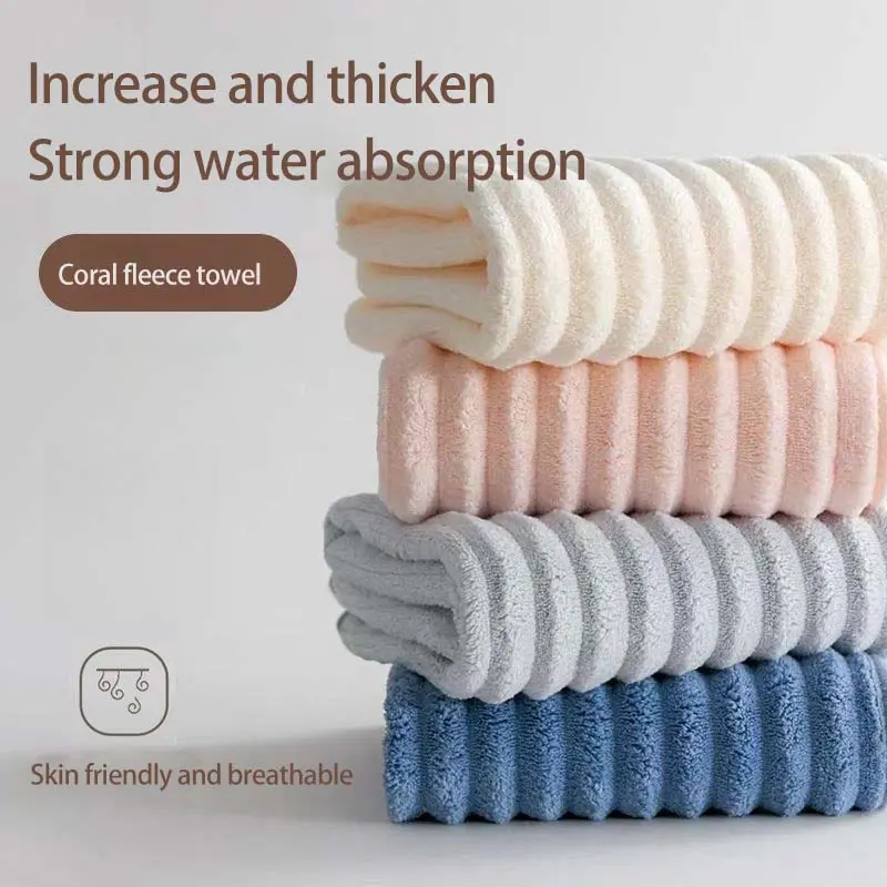 Candy Strip Coral Fleece Towel Soft Thick Super Absorbent Non-Shedding Household Towel Wholesale