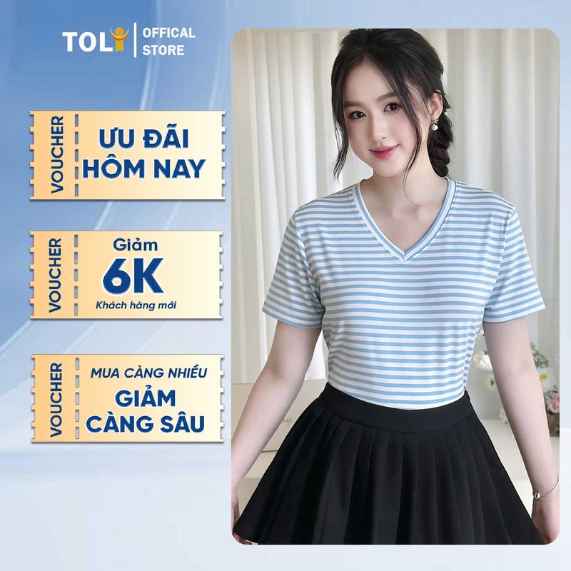 Áo Thun Sọc Ngang Cổ Tim Nữ TOLI SA31 – Form Suông Vừa Vặn, Cotton Mềm Mịn, 6 Màu Cực Xinh