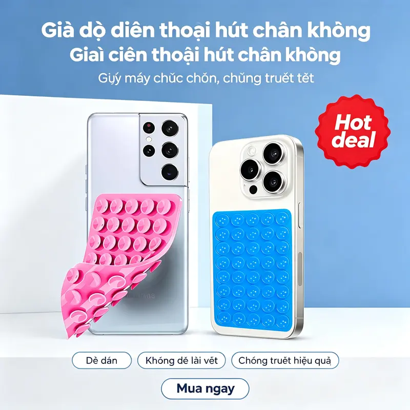 Miếng hút silicon đa năng cho điện thoại, miếng hút silicon hai mặt chắc chắn.