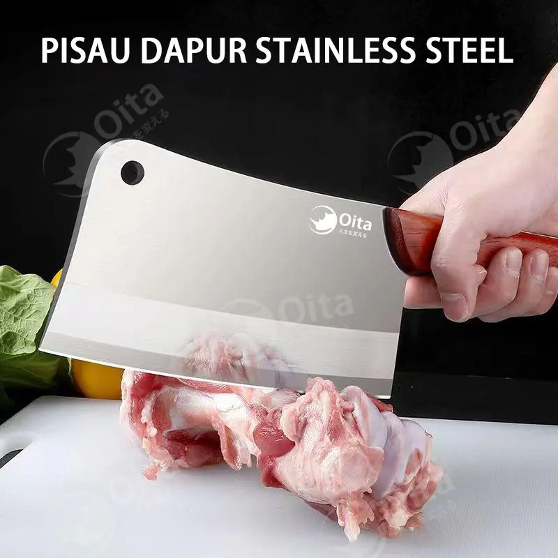 Oita  1.2kg  Kayu Pisau Dapur Baja Asli Super Tajam/ Pisau Cacah Tulang Daging Potong Pisau Stainless Steel  Kitchenware