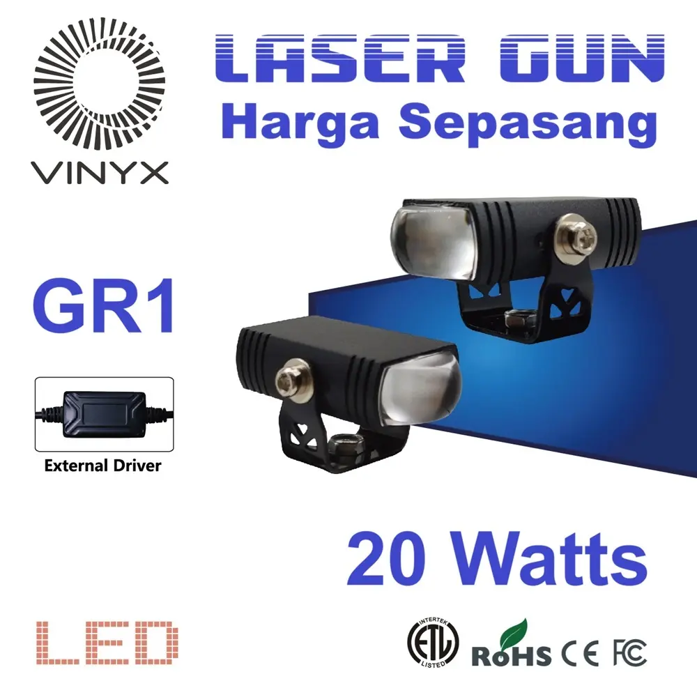Lampu LED Vinyx GR1 Laser Gun Slim Gepeng Grill Mobil Stang Motor 2 Warna Putih Kuning 20Watt Car