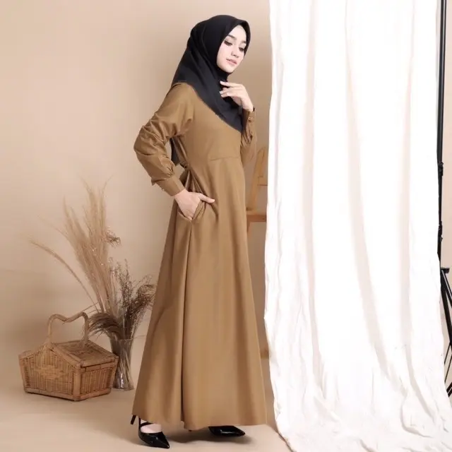 Gamis Polos Seragam PNS PDH khaki Tua Toyobo Fodu Kain Muslim  Dress 1