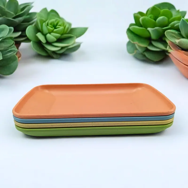 ISI 4pcs Piring Persegi Panjang  Bahan Jerami Gandum / Unik / Viral / Tidak lengket /Hijau/Kitchenware 0
