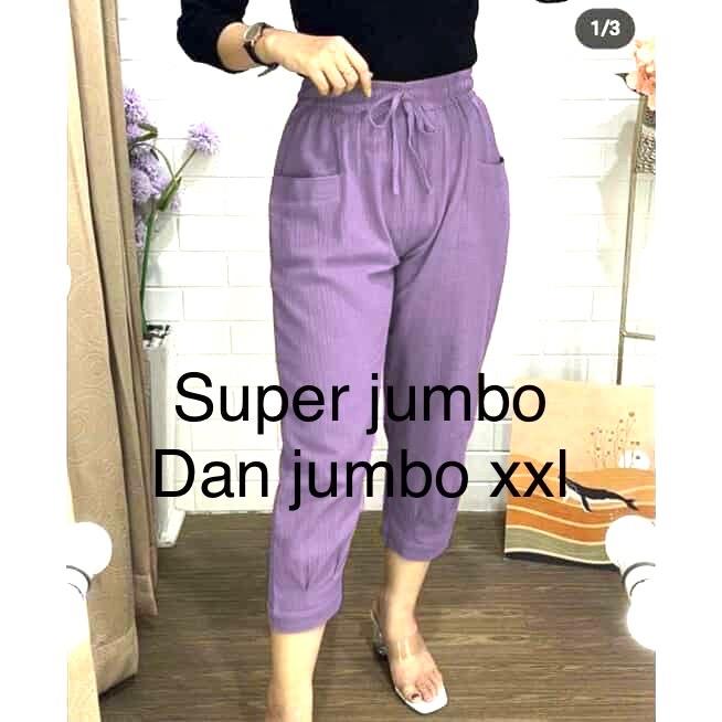 HARUKA PANTS LINEN CRINKEL SUPERJUMBO MUAT SAMPAI 100kg Wanita 5