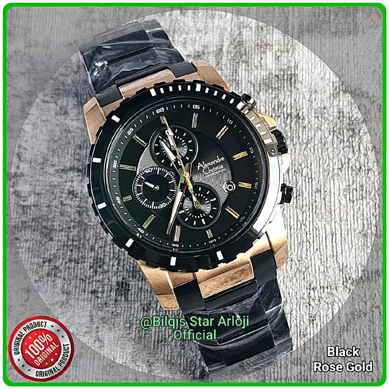 Alexandre Christie Pria Ac 6141 Mc Tali Rantai Black Rose Gold Original 100% 2