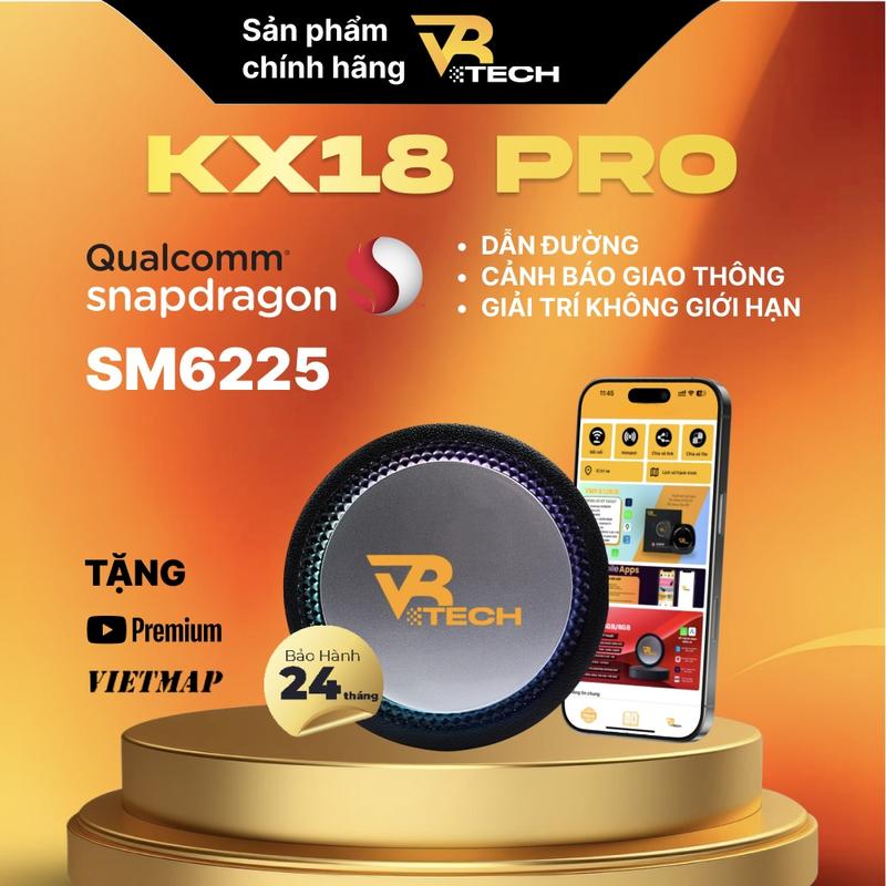 Bộ Carplay Android Box VRTECH KX-18 Pro 2025 Chính Hãng Định vị xe Phiên Bản CPU 8 Nhân QCM6225 Android 13 dành cho ô tô Carlinkit box