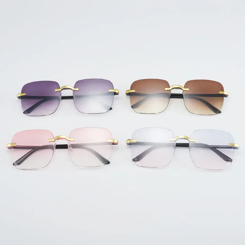 Kacamata Hitam Wanita Korea Tanpa Bingkai Oversized Frameless Sunglasses dengan Perlindungan UV400 Lensa Plastik Eyewear Perempuan 7