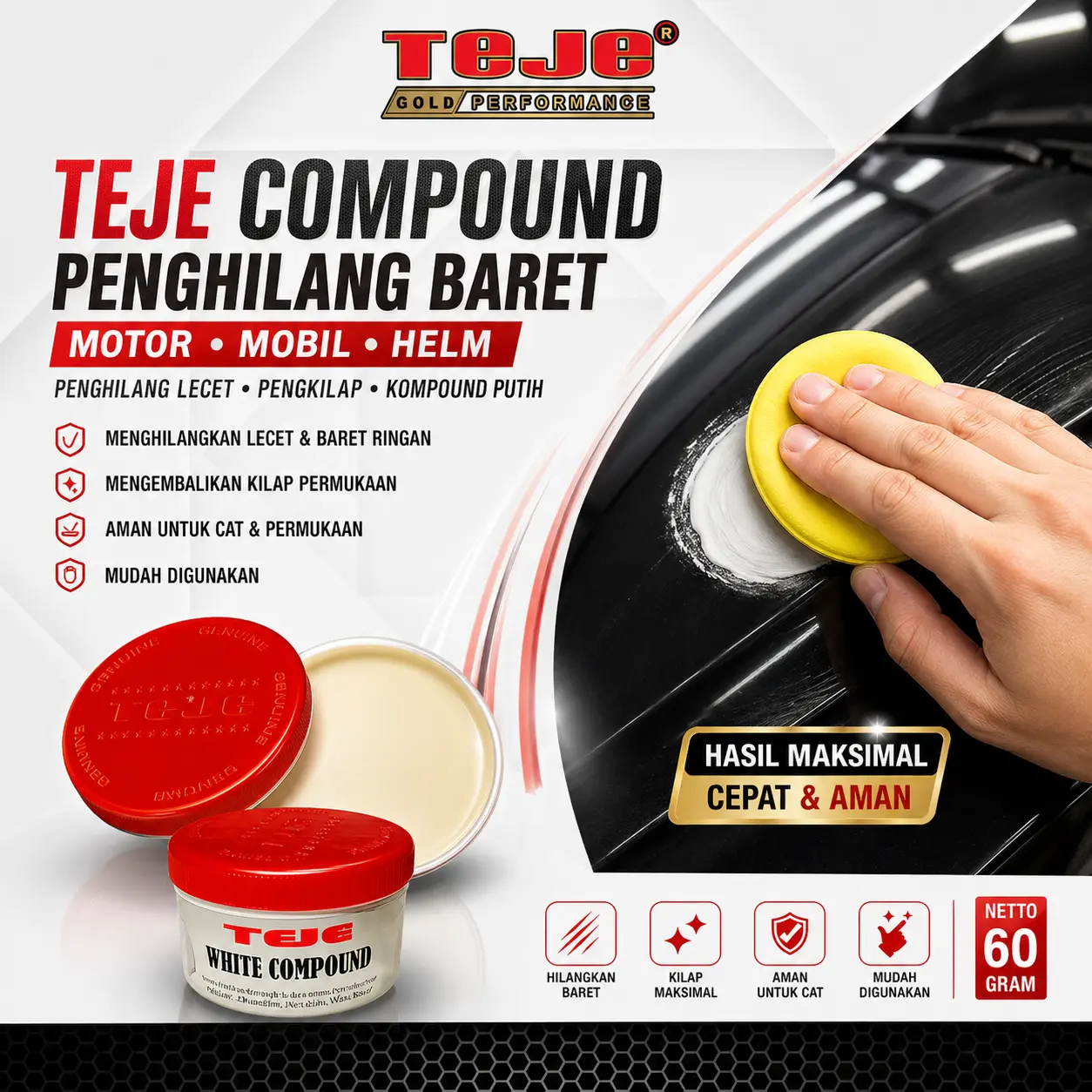 TEJE Compound Penghilang Baret Motor Mobil - Kompon Poles Body 60 Gram