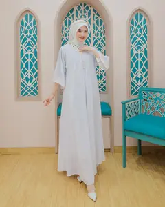 Gamis Kaftan Ceruty babydoll lebaran 2026 terbaru premium Putih Wanita Muslim Mewah