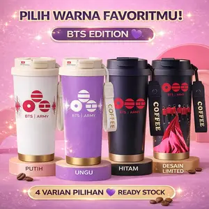 Tumbler  BTS 500ml  Tumbler Kopi Estetik Tahan Panas dan Dingin | Anti Bocor | Stainless Steel | Ready Stock COD B493