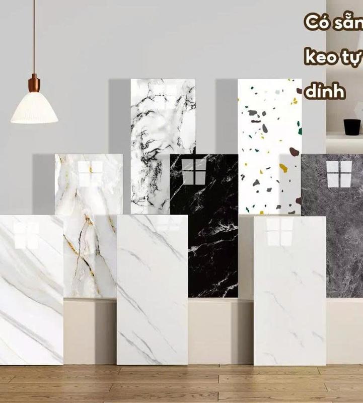  SÉT  50 tấm PVC giả đá thạch anh cao cấp-Miếng dán tường phủ nhựa PVC bóng chống ẩm cách nhiệt giá rẻ. 