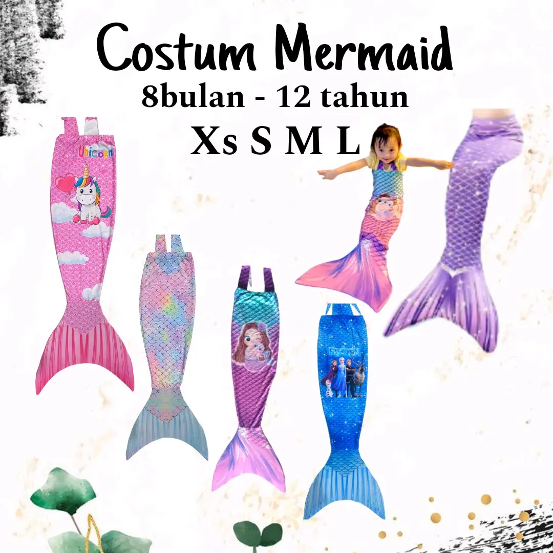 Mermaid   .mermed Putri duyung anak . Costume mermaid anak . mermaid renang riaricis aril Baju Kostum Perempuan Fashion