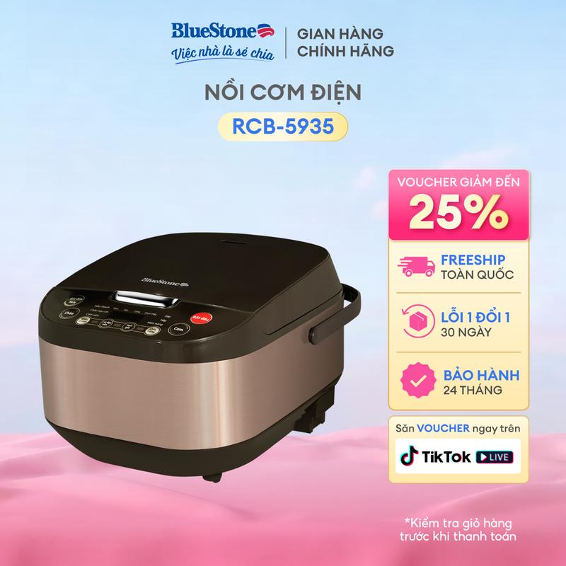 Nồi cơm điện tử BlueStone RCB-5935 750W 1.5L - Công Suất Mạnh Mẽ, Lòng Nồi Hợp Kim Nhôm Chống Dính, 8 Chế Độ Nấu Tự Động, Màn Hình LED Hiện Đại