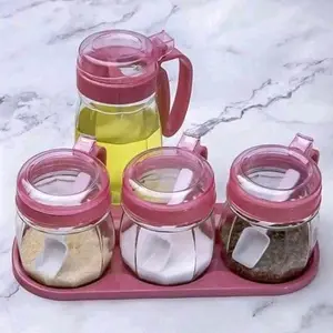 Botol Minyak  Kaca Set Tempat Bumbu Set Magic Oil Pot 4 PCS