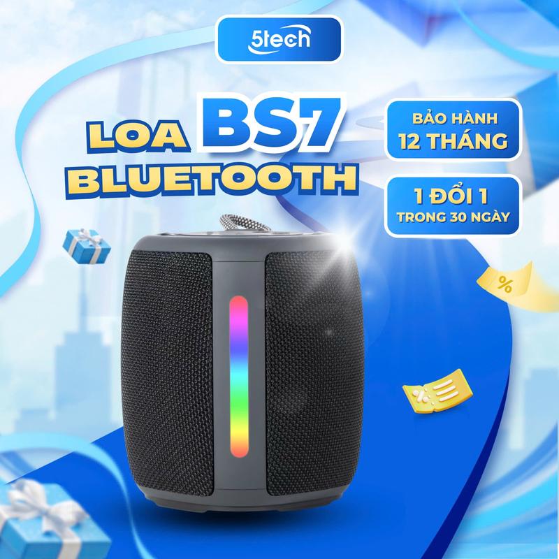 Loa bluetooth 5TECH BS7 loa nghe nhạc mini cầm tay LED RGB bass mạnh pin trâu