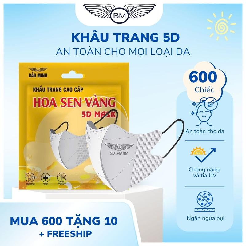 Thùng 600 Chiếc 5D và Thùng 400 chiếc 5D Khẩu Trang 5D HOA SEN VÀNG Cao Cấp Dày Dặn Chống Nắng Chống UV