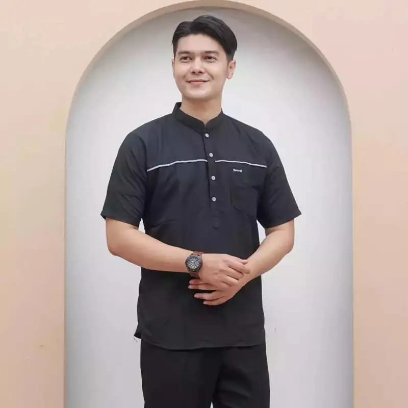 BAJU KOKO KURTA KHALID LENGAN PENDEK BAHAN FULL KATUN Muslim Pria dewasa 1