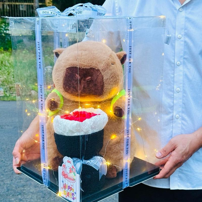 Hộp Quà Tặng Đẹp - Gấu Bông Capybara Đáng Yêu Tự Ráp Kèm Hoa Hồng Vĩnh Cửu Thiệp xinh  Đèn Đồ Hot Trend Tặng Bạn Bè Và Người Yêu Vào Tất Cả Các Dịp 20/10 8/3 valentines