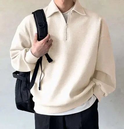 Crewneck Polos Halfzif Bahan Fleece Pria Unisex sweater Dewasa Panjang 3