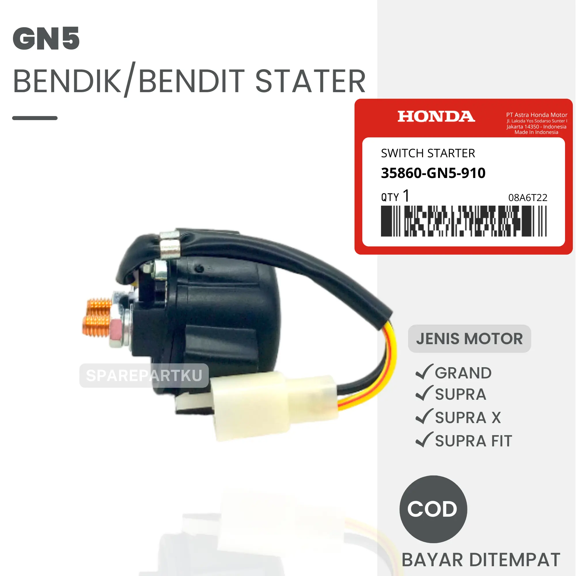 GN5 BENDIK STATER HONDA GRAND, SUPRA, SUPRA X, SUPRA FIT/ SWITCH STATER/ BENDIT/  BENDIKSTARTER
