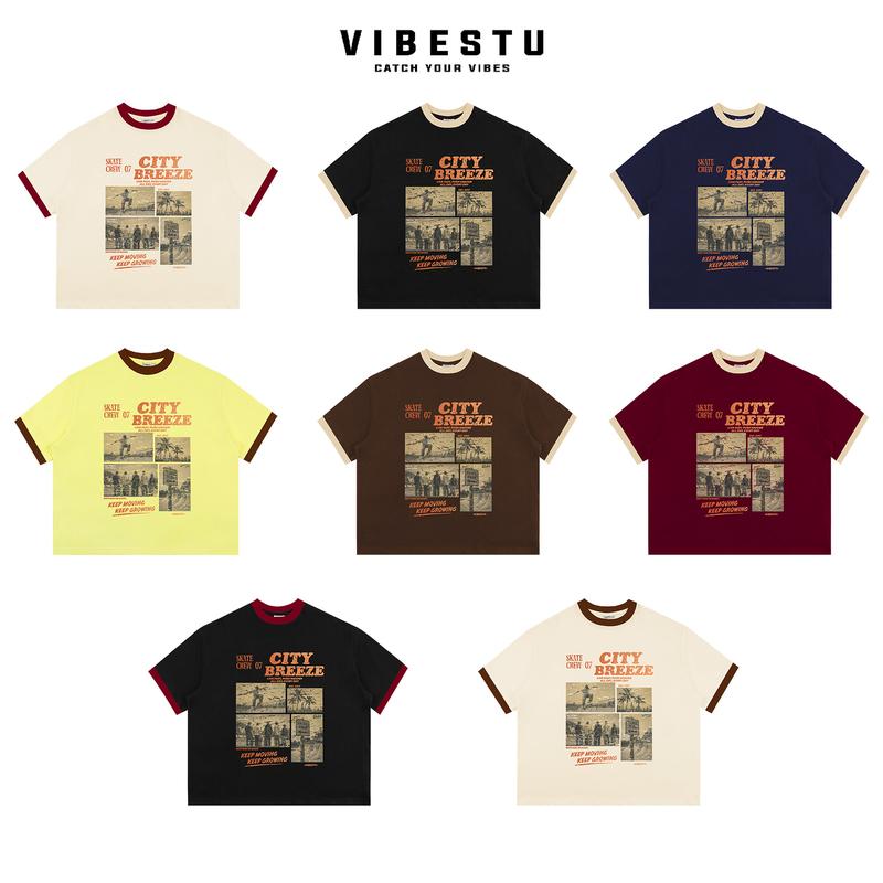 Áo Thun Phối Tay Local Brand VIBESTU " City Breeze " Form Big Boxy Rộng Unisex 250Gsm Cotton