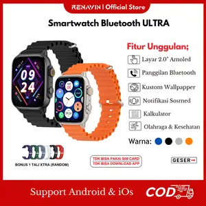 (Bonus 1 Tali Extra) SALE Smartwatch Ultra 8 Full Layar Ada Kalkulator Bisa Teleponan Anti Air untuk Android & iOS