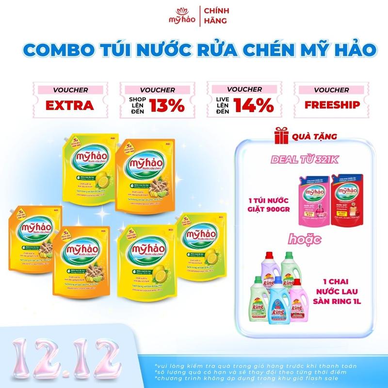  Mỹ Hảo Combo 2 Túi Nước Rửa Chén - 3.3 KG x 2 - An Toàn cho Da Sạch Bong Dầu Mỡ Khử Mùi Tanh Thực Phẩm  KOL KOC  