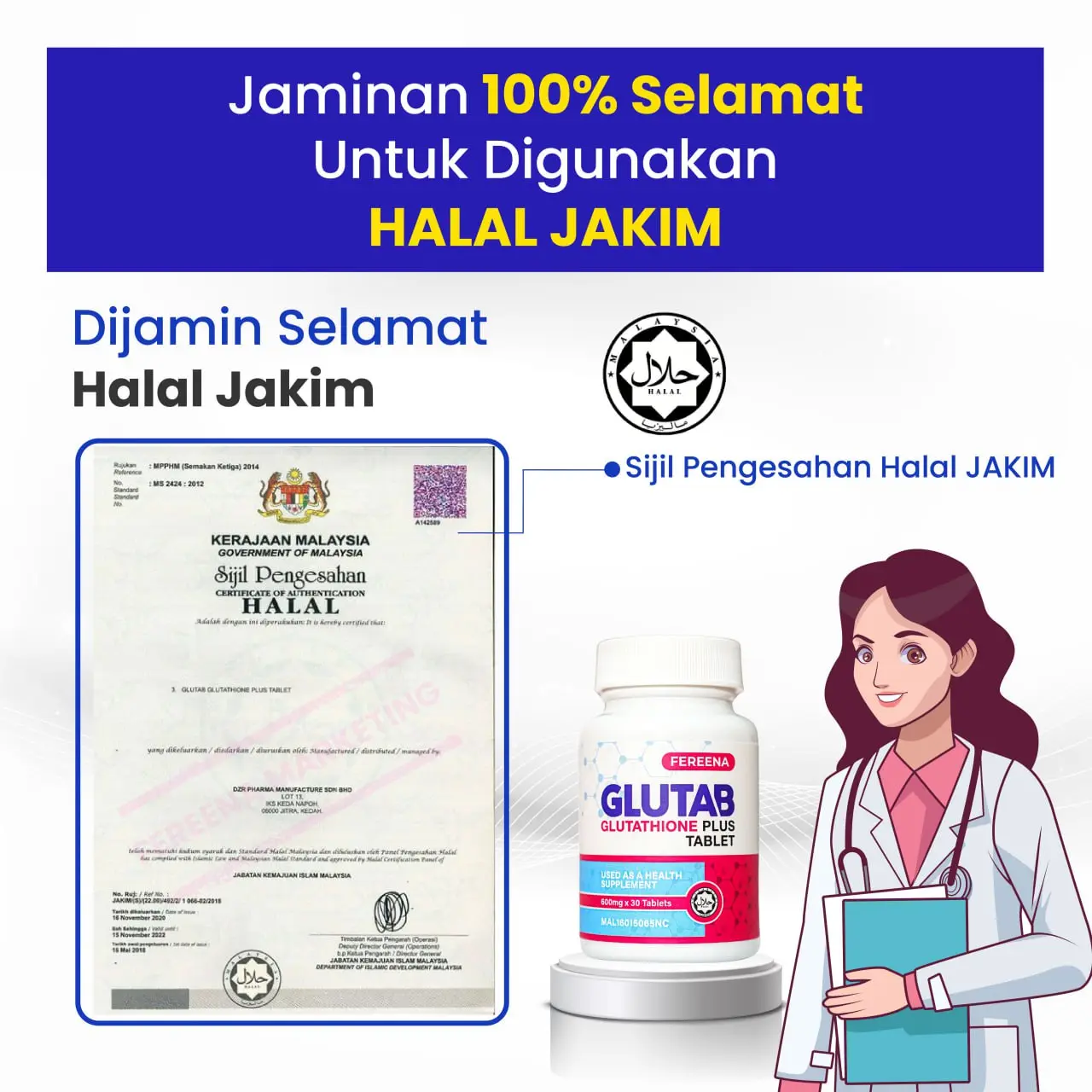 2 Botol Fereena GluTab Glutathione Plus Tablet Chewable Vitamin C 600MG -  TikTok Shop Malaysia