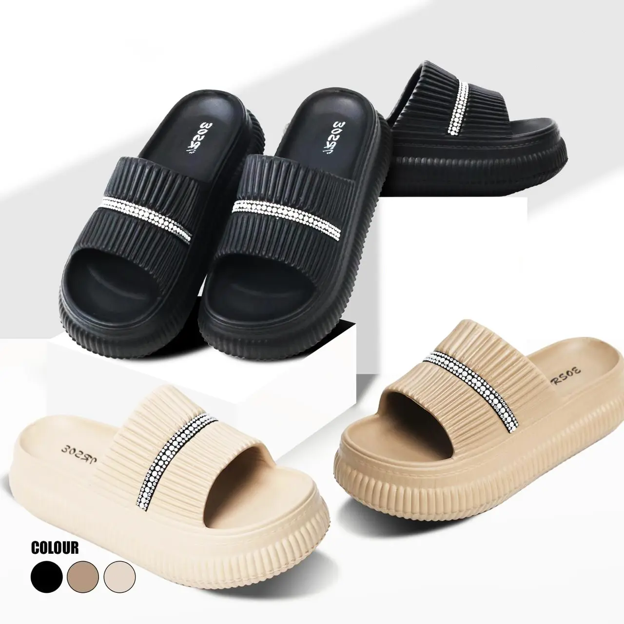 Sandal Wanita Sendal Selop Wedges Hak Tebal Bahan Karet EVA Rubber Elastis Empuk dan Ringan Shoes