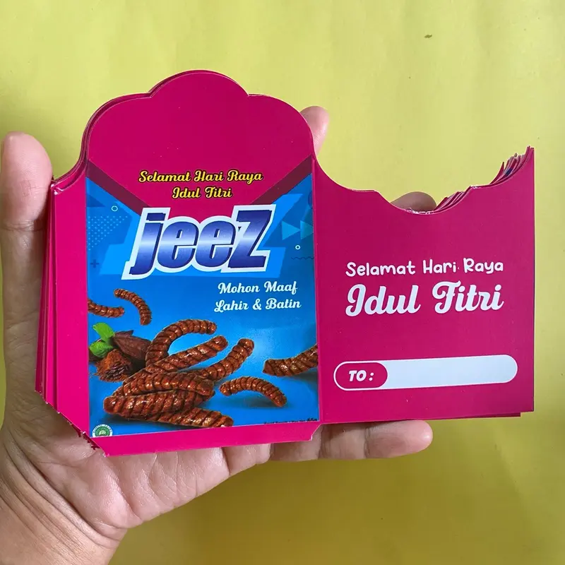 (-+1000) Amplop lebaran belum di lem motif snack unik bonus plastik bahan Paper Art Glossy 85 gram 2