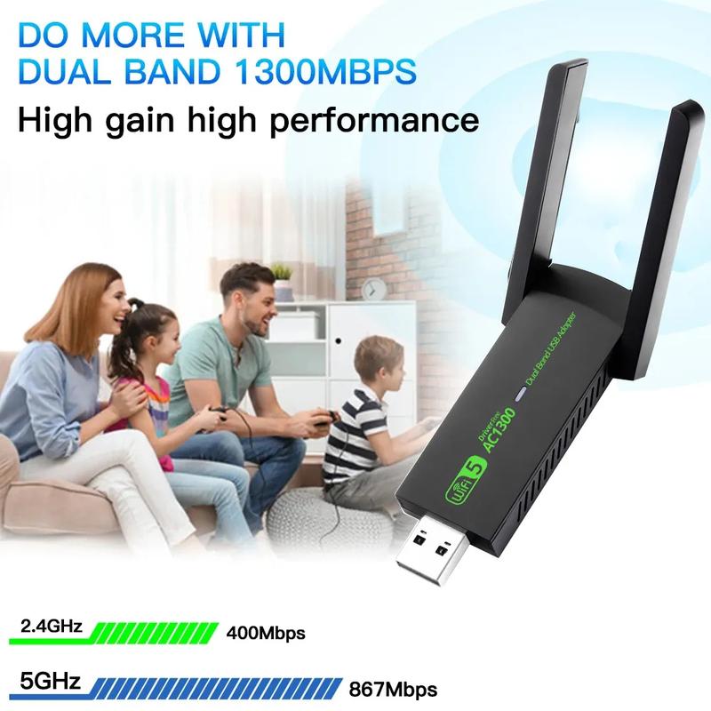 1300Mbps Wifi USB Network Card WiFi 5 AC1300 USB Wifi Adapter Dual Band 2.4G 5G Wireless Dongle Receiver RTL8812 Antenna 7