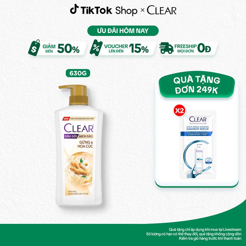 DẦU GỘI CLEAR THẢO DƯỢC GỪNG & HOA CÚC 630G