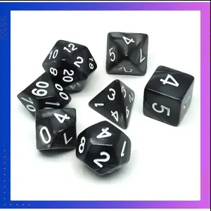 Dadu Dungeons & Dragons Polyhedral Board Game Dice Set - 7 Dadu Poliedris D4-D20, Bahan Plastik Kuat, Desain Unik Hitam, Cocok untuk Permainan Board Game Role-play