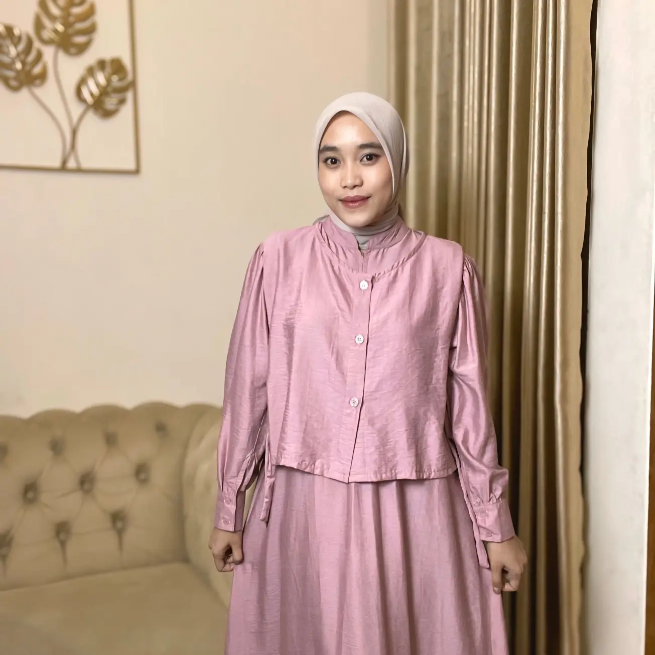 Gamis Rompi Polo Linen Busui Dress Panjang Wanita