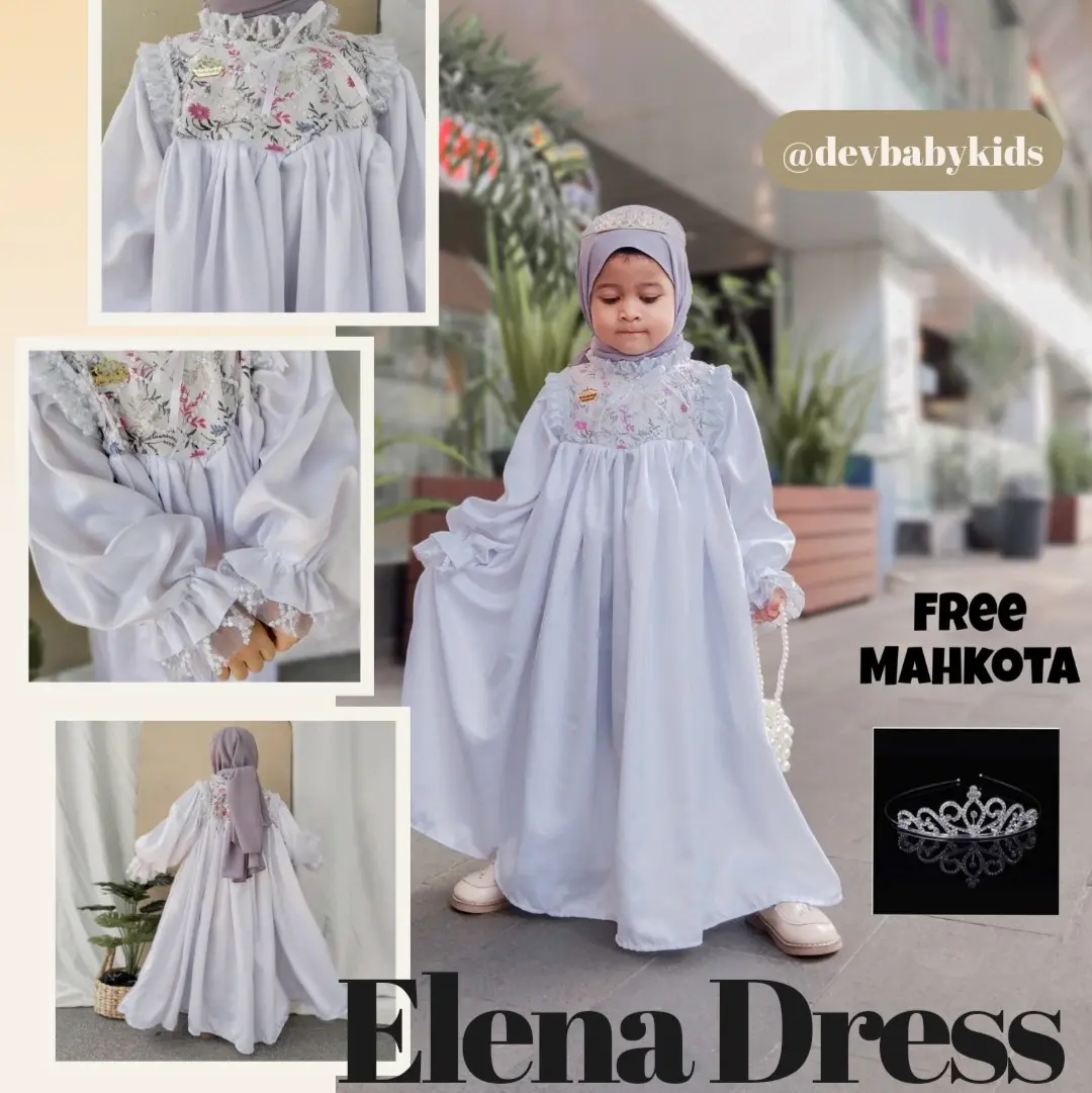 Elena Dress Gamis Satin Brokat Katun By Devbabykids Gaun Muslim Cantik Anak 4-5 Tahun White
