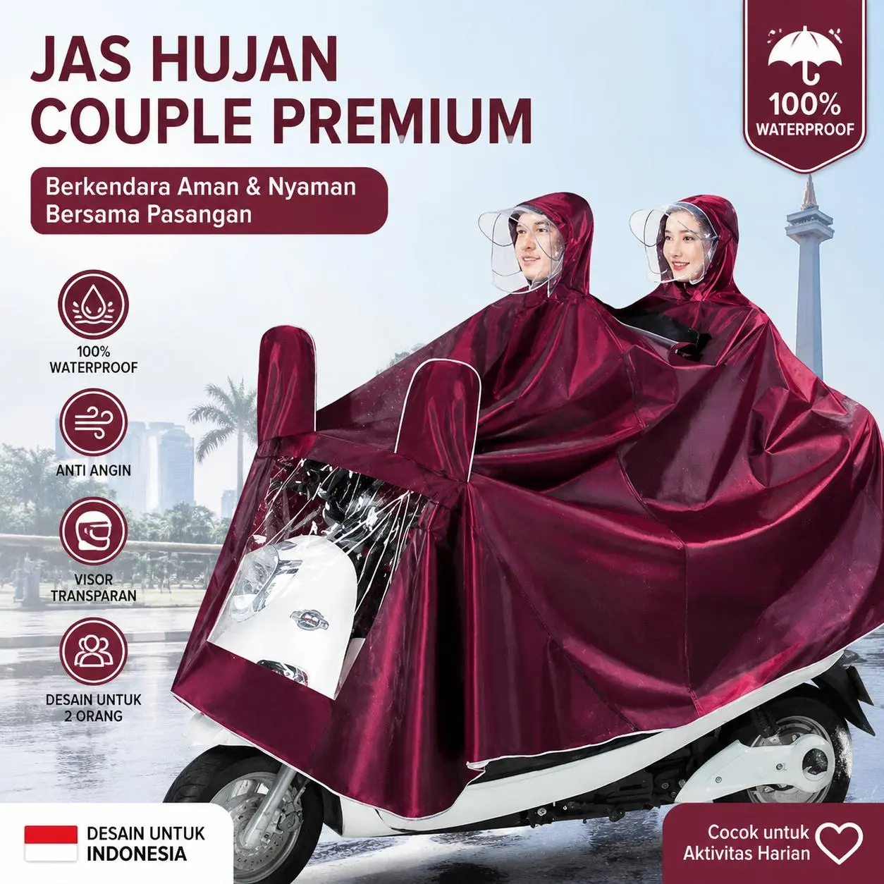 JAS HUJAN MOTOR 2 KEPALA FULL BODY MOTOR DOUBLE PONCO 2 KEPALA FULL COVER MOTOR RAINCOAT 2-in-1 COAT