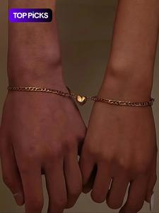 Pulsera de pareja con diseño de corazón magnético, pulsera de acero inoxidable a la moda para mujeres y hombres, joyería elegante y versátil para regalo de cumpleaños