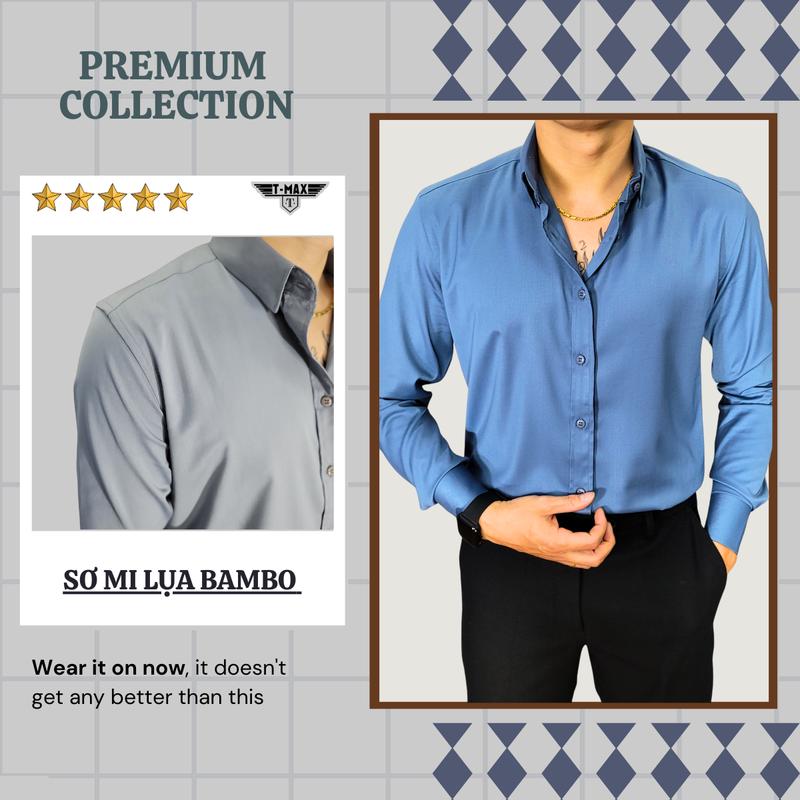 Áo Sơ Mi Lụa Bambo Nam TMAX LUXURY Slimfit, Dài Tay, Co Giãn – Mềm Mịn, Thoáng Khí, Phong Cách Lịch Lãm, Phù Hợp Công Sở